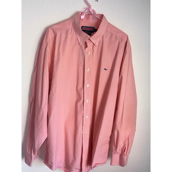 Vineyard Vines Whale Shirt Mens XL orange Gingham Check Button Down 100% Cotton - Picture 2 of 8